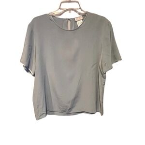 Vintage Braemar Jeremy Scott Mint Sage Silk Top L Short Sleeve 90s Quiet Luxury